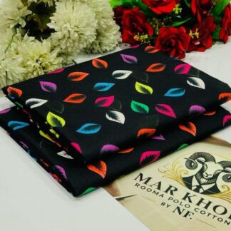 Women's Printed Leaf Print Suit Black Polo Cotton