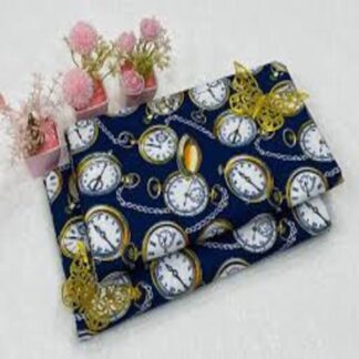 Women's Blue Pocket Watch Printed Suit 2 Pcs Polo Cotton