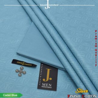 Men's Cadet Blue Textured Hard Cotton Suit with Silver Finish