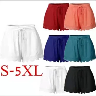 Women Lace-Up Shorts Summer Casual White Large