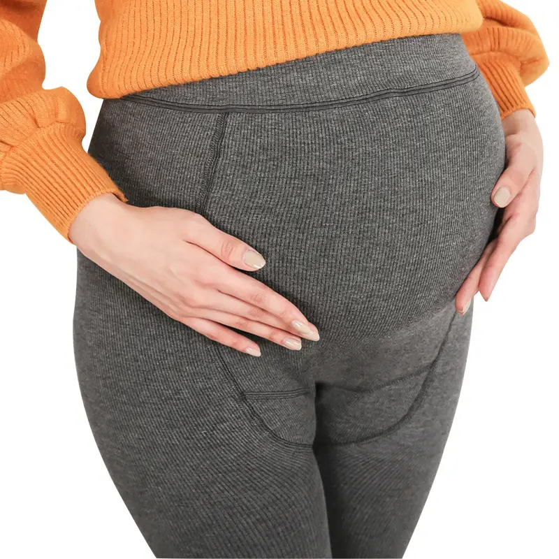 Pregnant Leggings Fleece-lined Striped Cotton Large Winter - Image 3