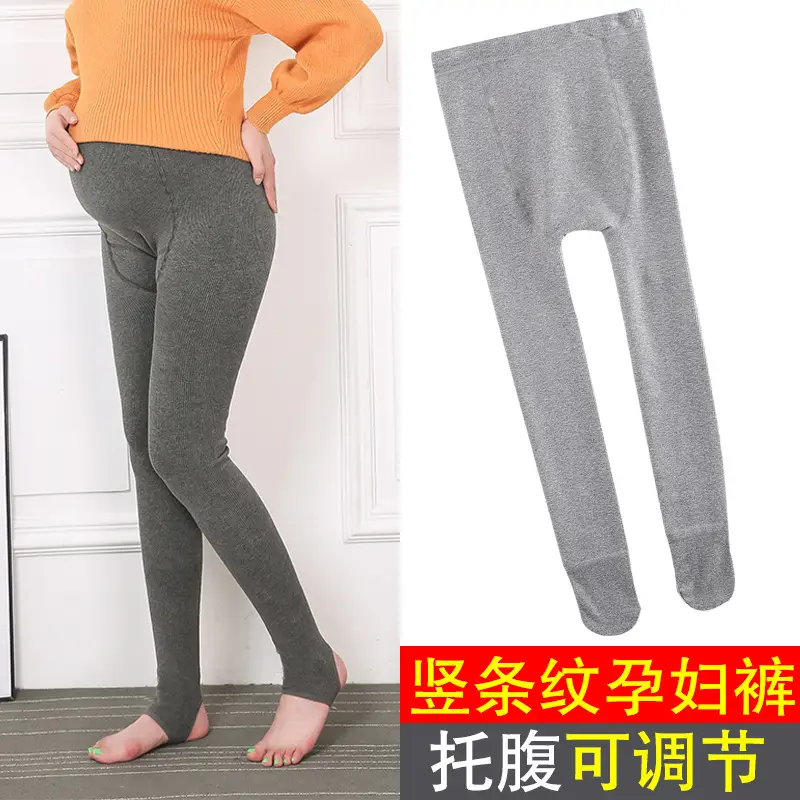 Pregnant Leggings Fleece-lined Striped Cotton Large Winter - Image 4