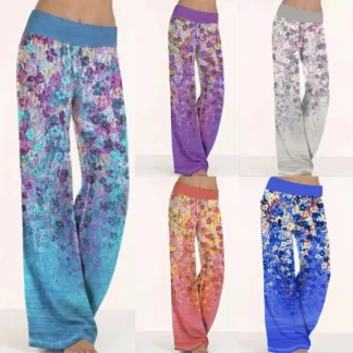 Women Printed Wide-Leg Yoga Pants S-Grey Loose