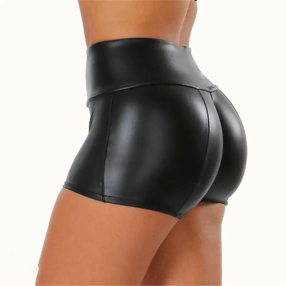 Women High Waist Leather Shorts Black XL - Image 2