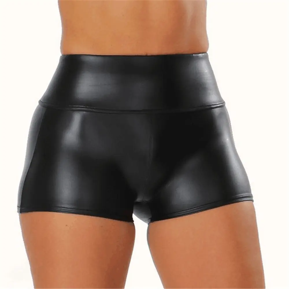 Women High Waist Leather Shorts Black XL - Image 4