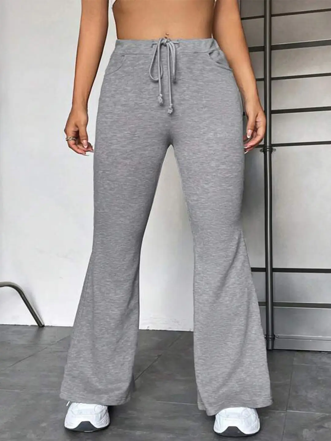 Women Bell Pants Grey Sporty Casual High Quality - Image 2