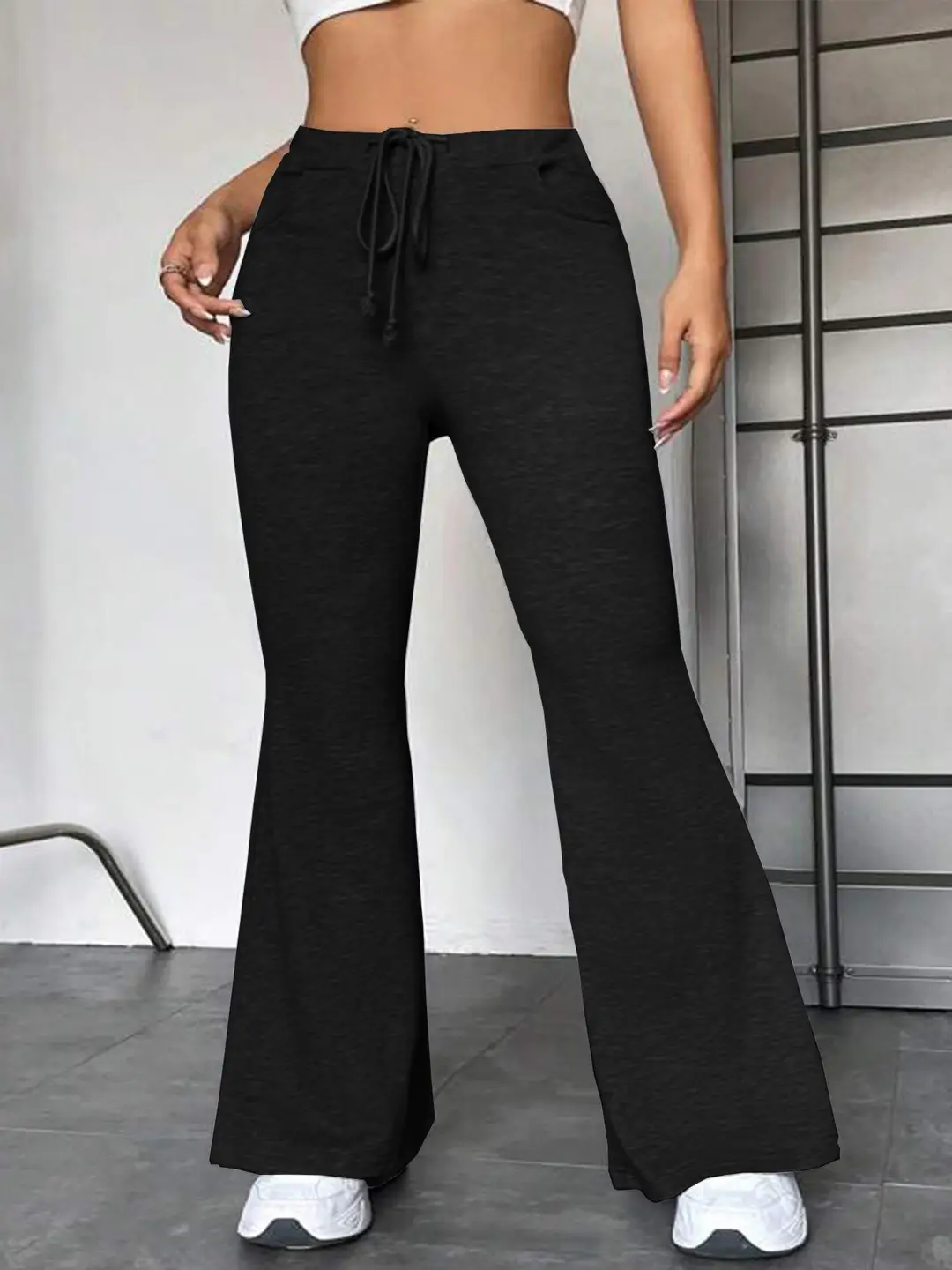 Women Bell Pants Grey Sporty Casual High Quality - Image 4