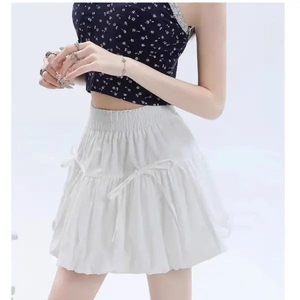 Grey Pleated Tutu Skirt Women Summer High Waist Anti-Walking - Image 2