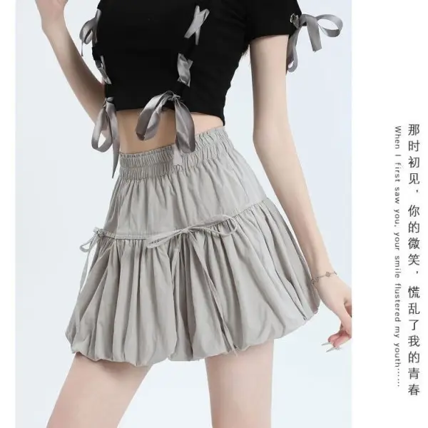Grey Pleated Tutu Skirt Women Summer High Waist Anti-Walking - Image 4