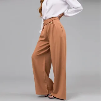 Women Loose Straight Leg Pants S-Orange Winter Casual