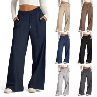 Women Lace-Up Wide-Leg Casual Pants Black Winter