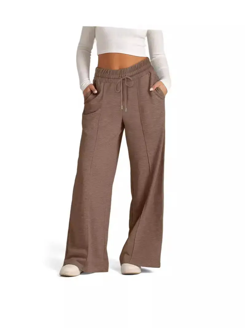 Women Lace-Up Wide-Leg Casual Pants Black Winter - Image 2
