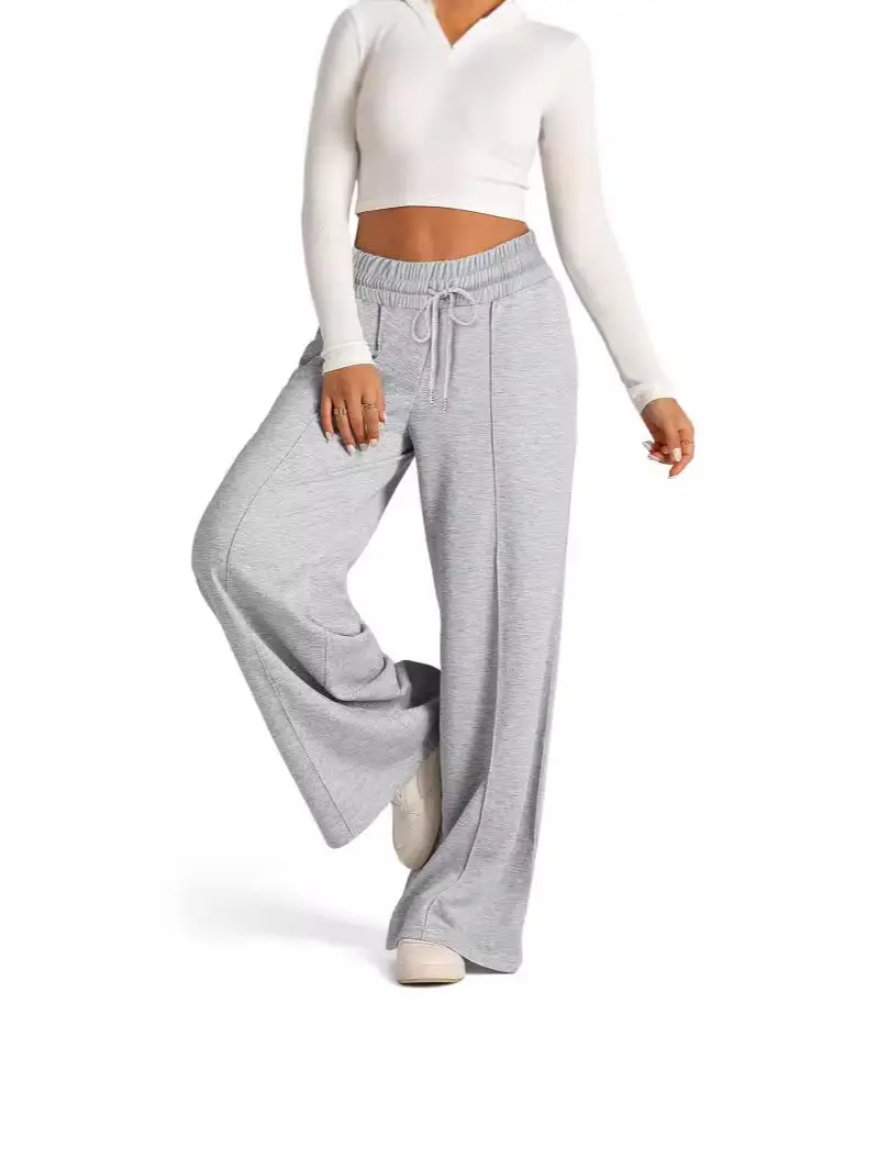 Women Lace-Up Wide-Leg Casual Pants Black Winter - Image 3