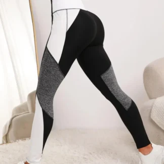 Women High Waist Stitched Yoga Pants Black White