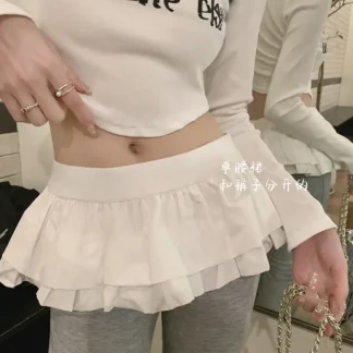Women White Ruffled Stacked Waist Skirt Summer