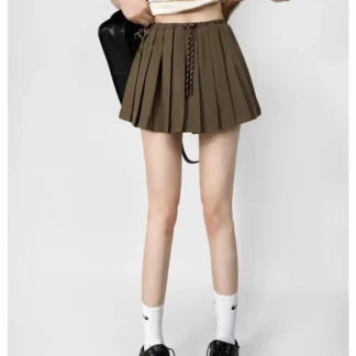 Women Low Waist Drawstring Pleated Skirt Summer