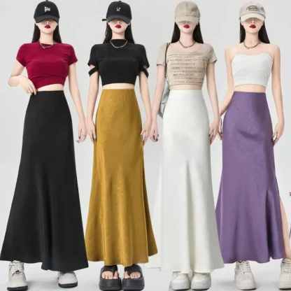 Women Acetate Satin Side Slit