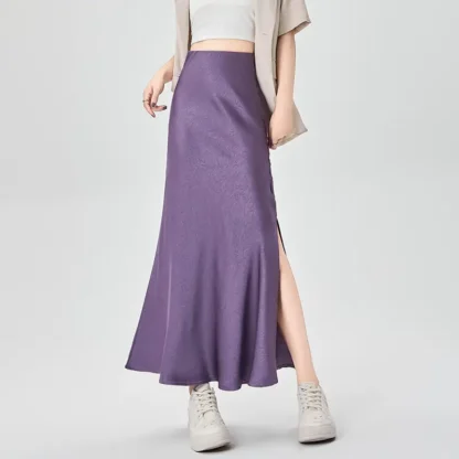 Women Acetate Satin Side Slit