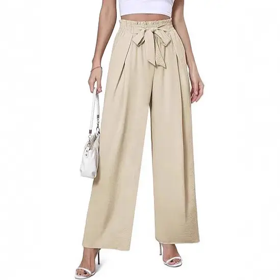 Women Summer Wide-Leg High-Waisted Blue Pants - Image 4