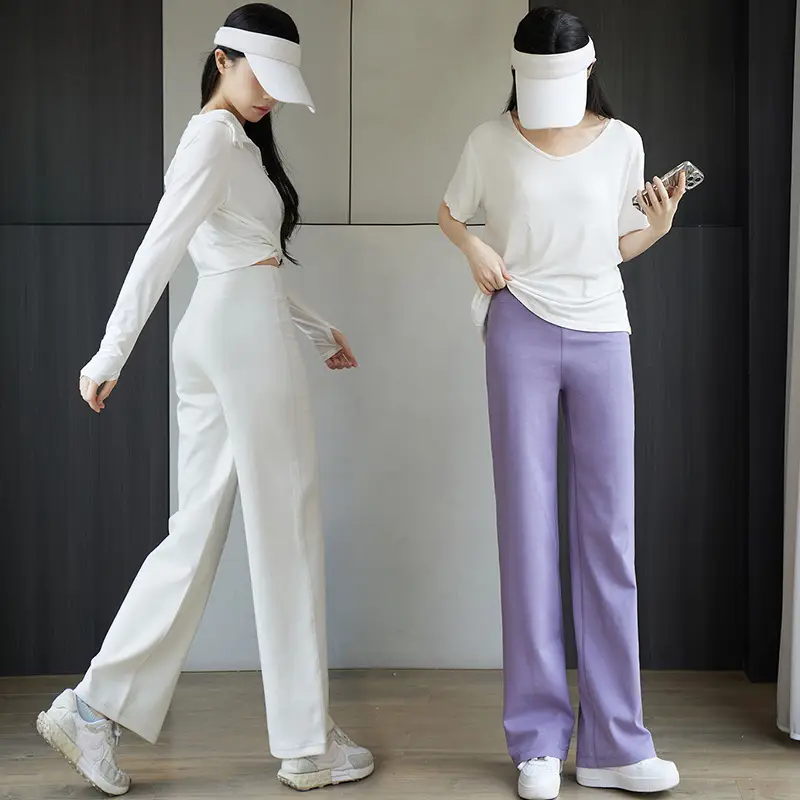 Women Wide Leg Pants Summer Loose High Waist Sports Gray - Image 2