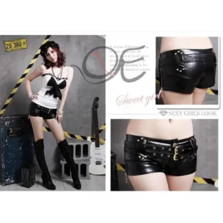 Women PU Leather Low Waist Shorts Black Vintage Nightclub Style