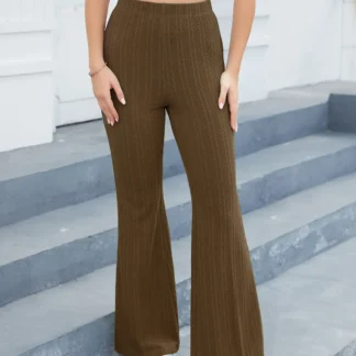 Women High-Waist Flared Pants Brown Casual