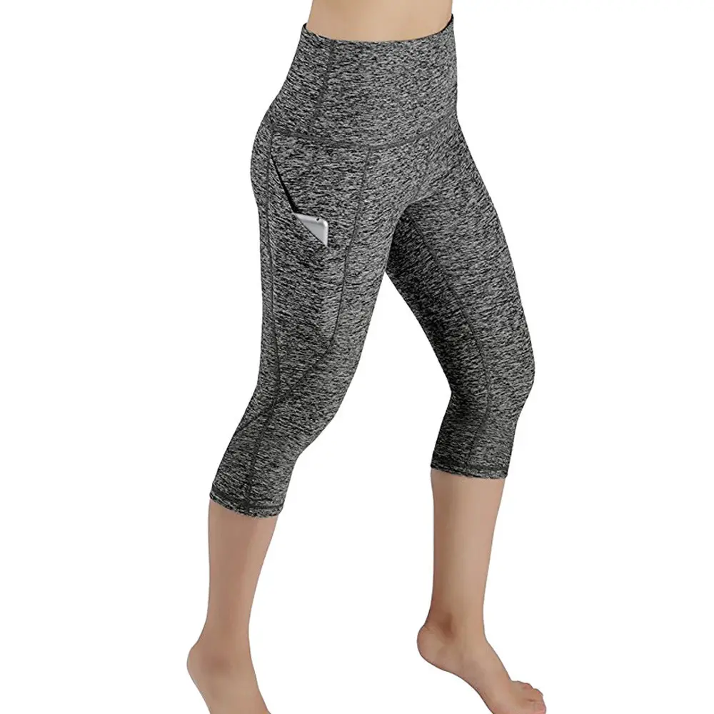 Women High Waist Pocket Yoga Pants Black Gray Stretch Fitness Leggings - Image 2