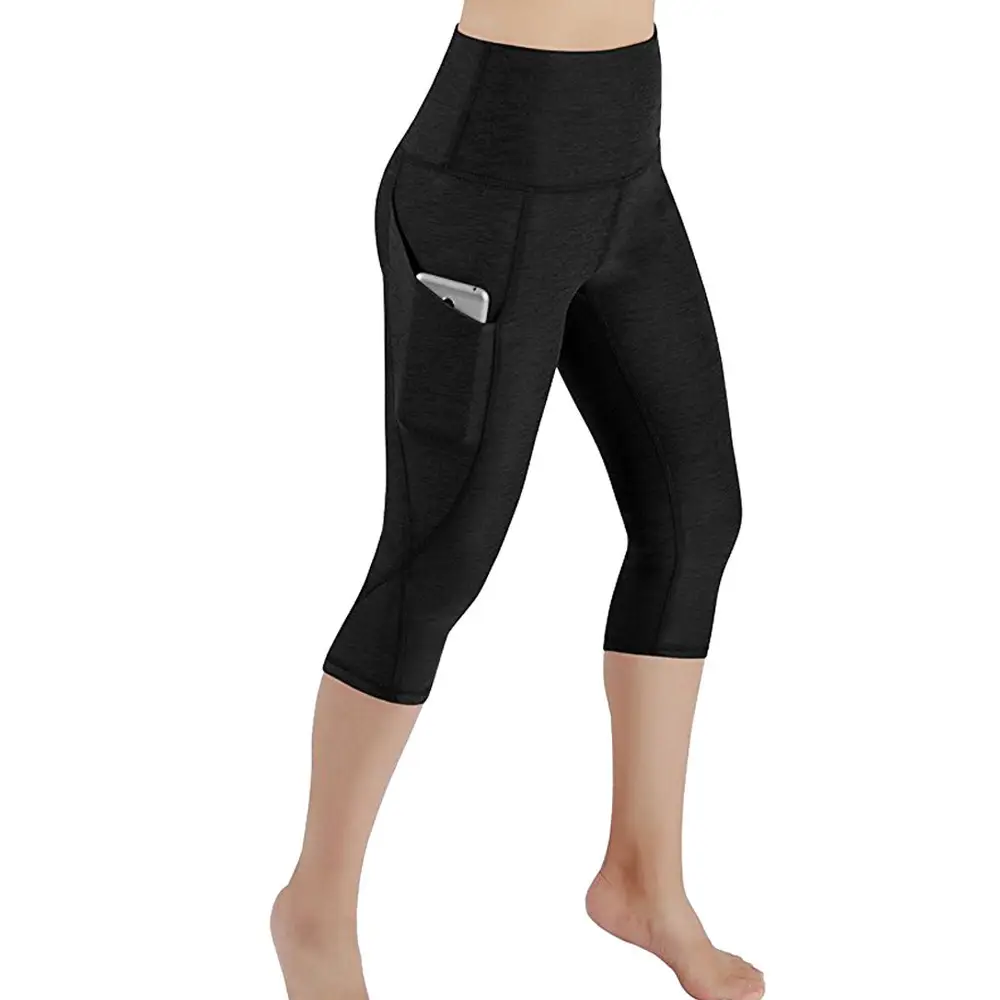 Women High Waist Pocket Yoga Pants Black Gray Stretch Fitness Leggings - Image 4