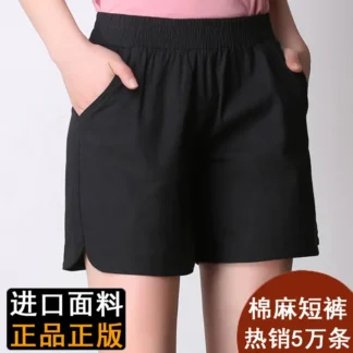 Women Hemp Beach Shorts 2024 S-Fruit Green Loose Fit