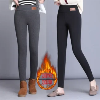 Women High Waist Velvet Leggings Plus Size Warm Cotton Grey