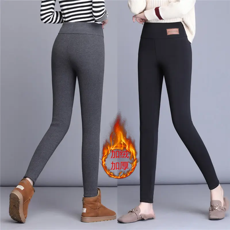 Women High Waist Velvet Leggings Plus Size Warm Cotton Grey - Image 3