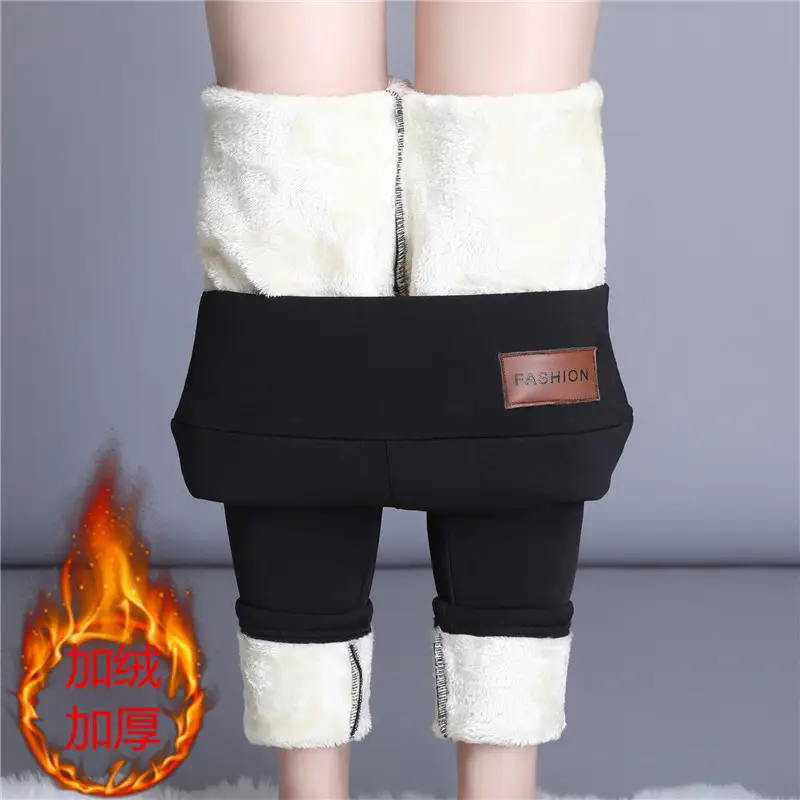 Women High Waist Velvet Leggings Plus Size Warm Cotton Grey - Image 4