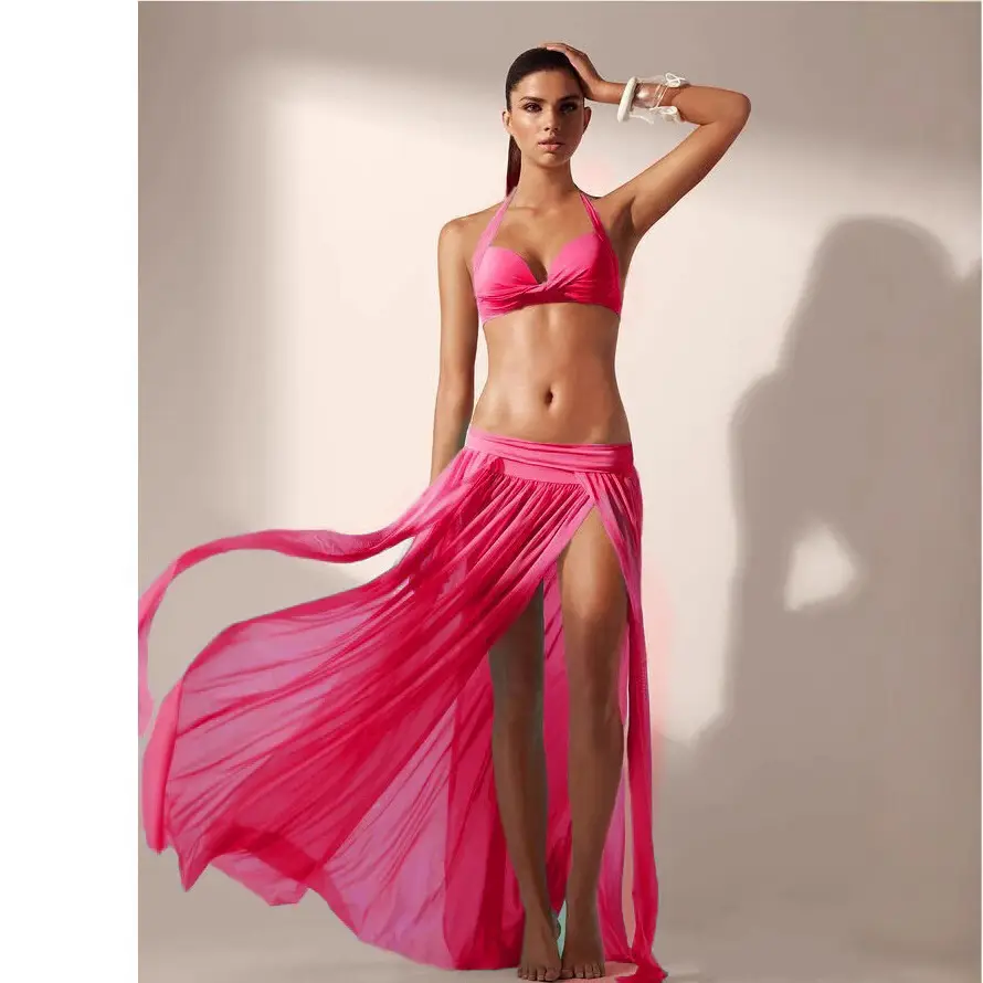 Turquoise Mesh Beach Skirt Set for Women - Image 2