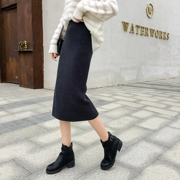 Women High Waist Knitted Skirt Autumn Winter Multi Color - Image 2