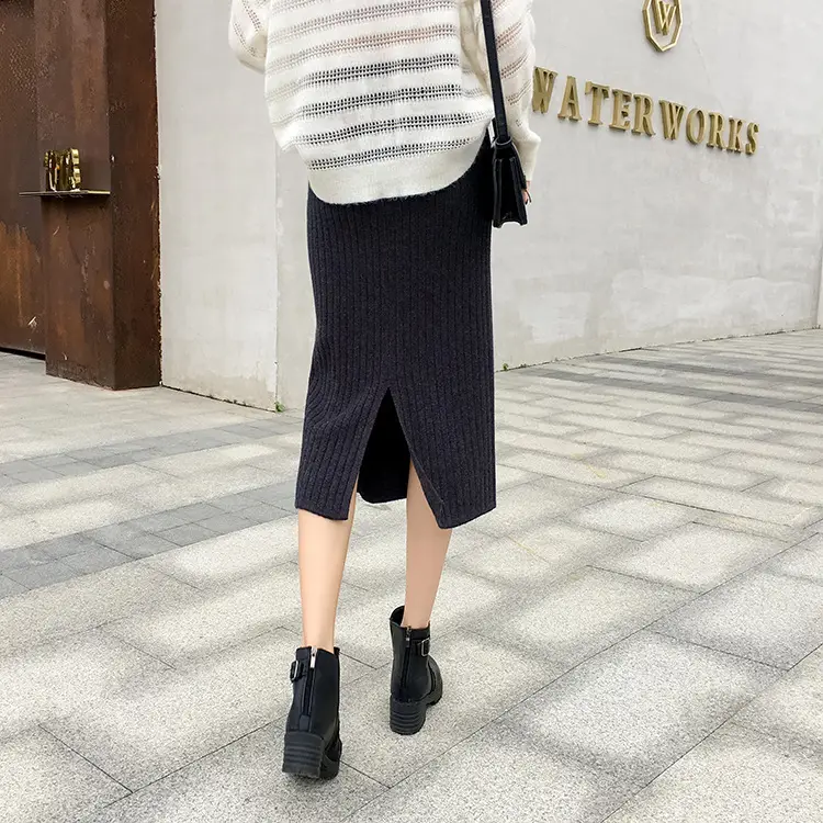 Women High Waist Knitted Skirt Autumn Winter Multi Color - Image 3