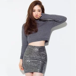 Silver Sequin Slim Skirt Women 2024