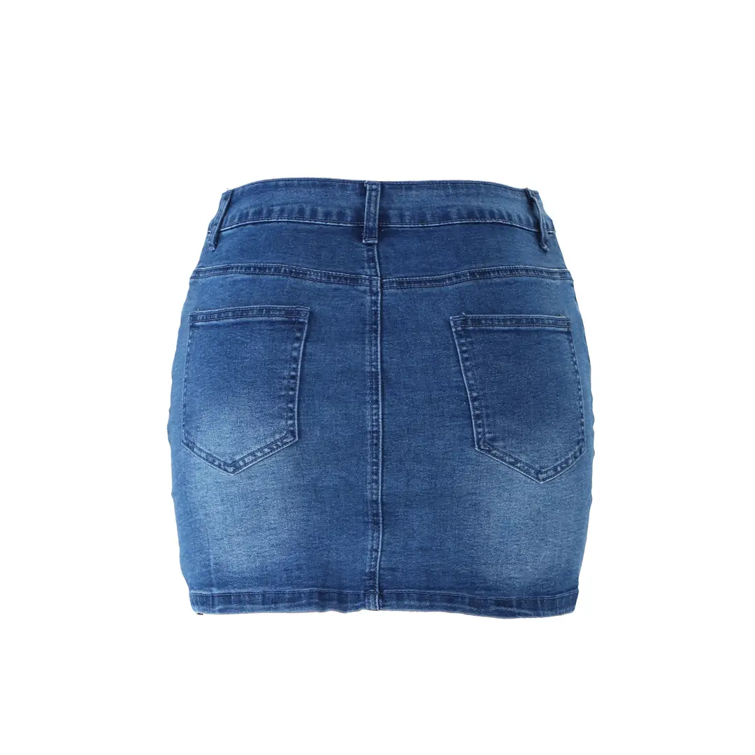 Women Denim Button Skirt S-Blue Summer Casual - Image 5