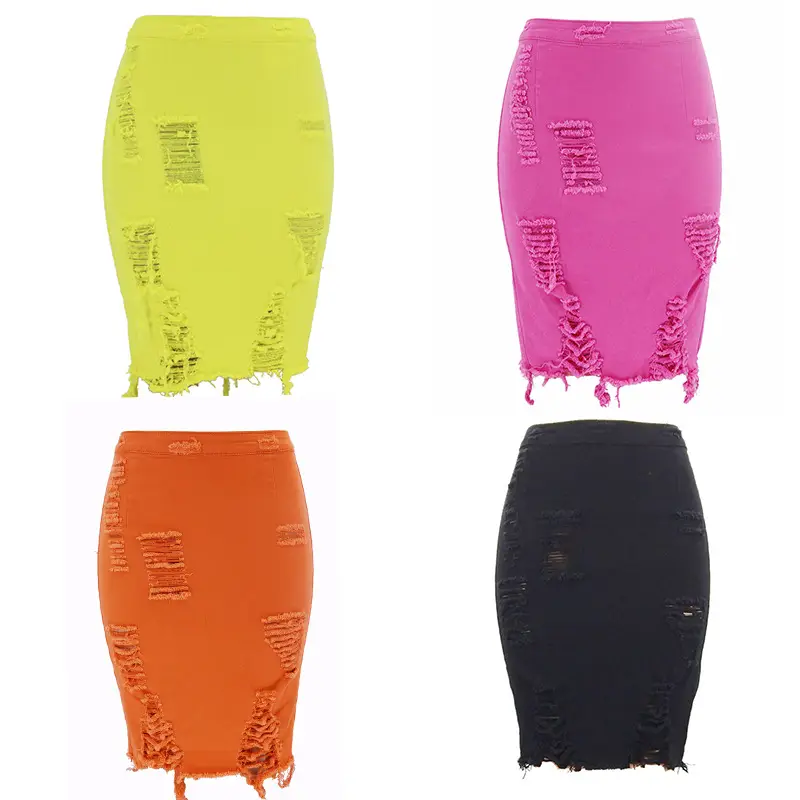 Women Ripped Denim Skirt Blue High Waist Sexy Summer - Image 4