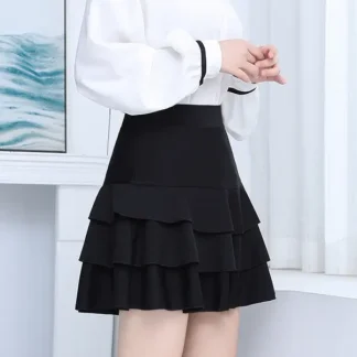 Black High Waist Pleated Skirt Women Plus Size Spring Summer