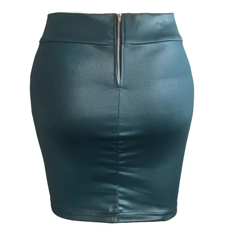Black High Waist Imitation Leather Mini Skirt Women - Image 3
