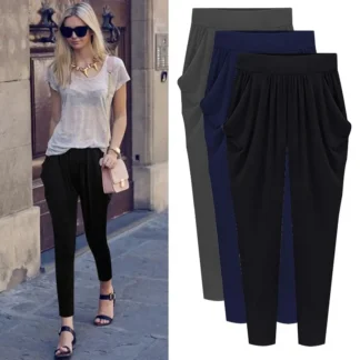 Women's Plus Size Loose Silk Pants Summer Black Cropped