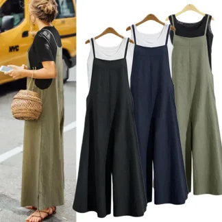 Linen Wide Leg Suspender Pants Women Summer Casual Dress