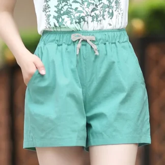 Women Loose Green Linen Shorts Plus Size Casual Sports
