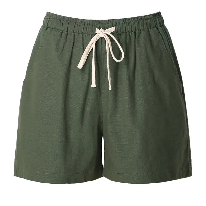 Women Loose Green Linen Shorts Plus Size Casual Sports - Image 5