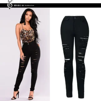 Black Torn Slim Fit High Waist Denim Pants