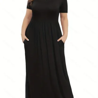 Black V-Neck High-Waist Dress for Women