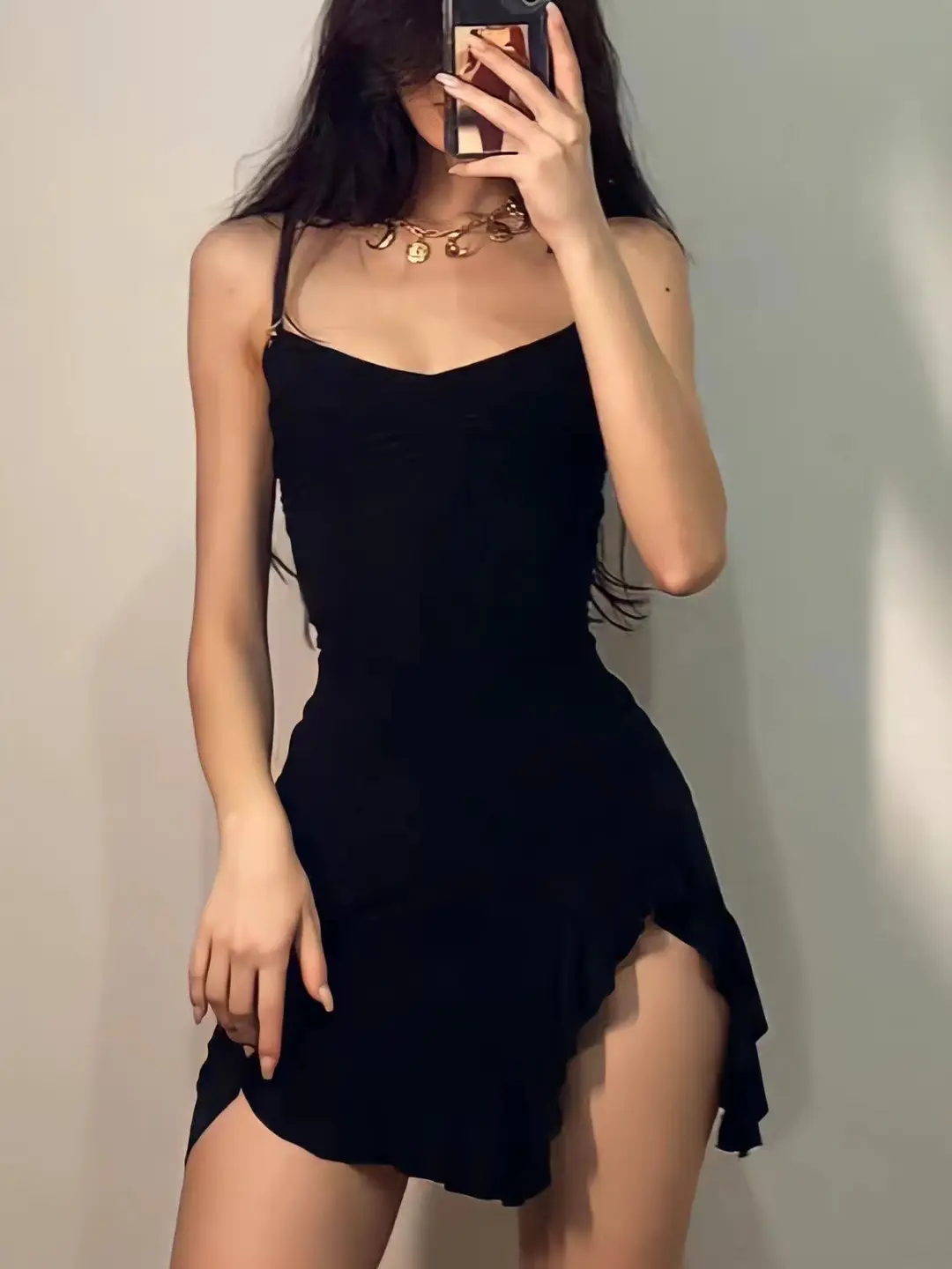 Black Asymmetrical Slit Dress for Pakistani Women - Image 2