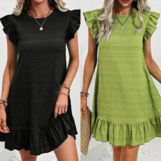 Women's Ruffled Sleeve Dress Black Green Plus Size