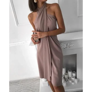 Asymmetrical Halter Dress Mauve Loose Fit Summer Wear