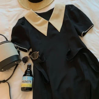 Black French V-Neck Dress for Plus Size Women